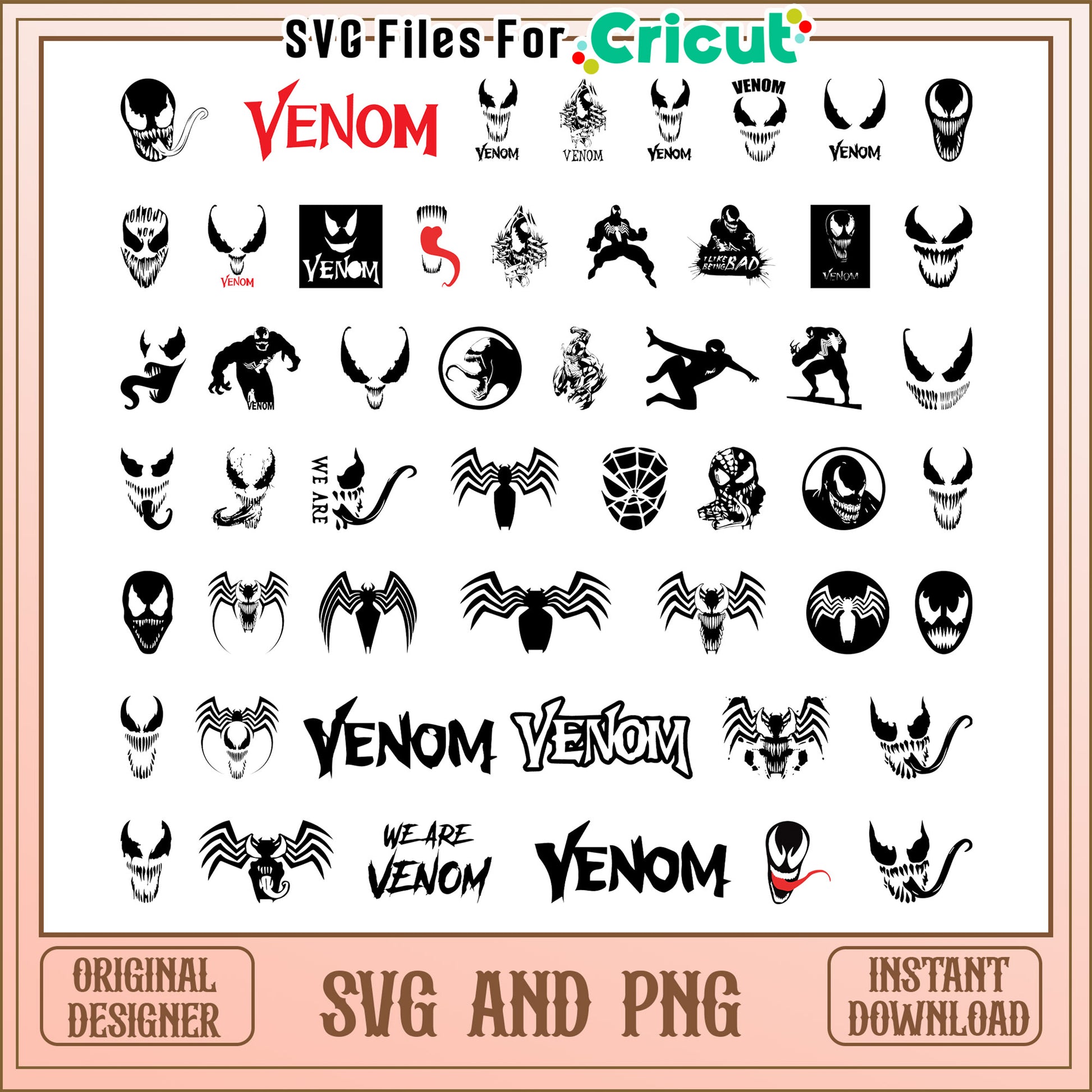 Venom black and white bundle design svg, venom movie​ svg