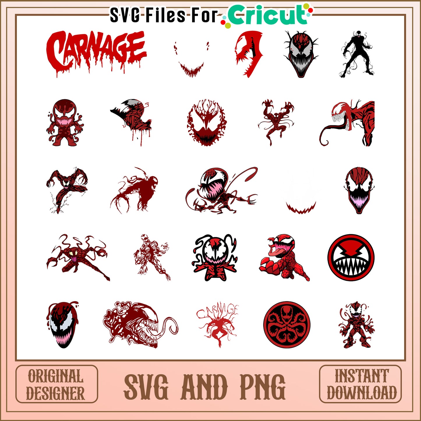 Carnage chibi bundle svg, carnage spiderman​ svg, carnage venom​ svg