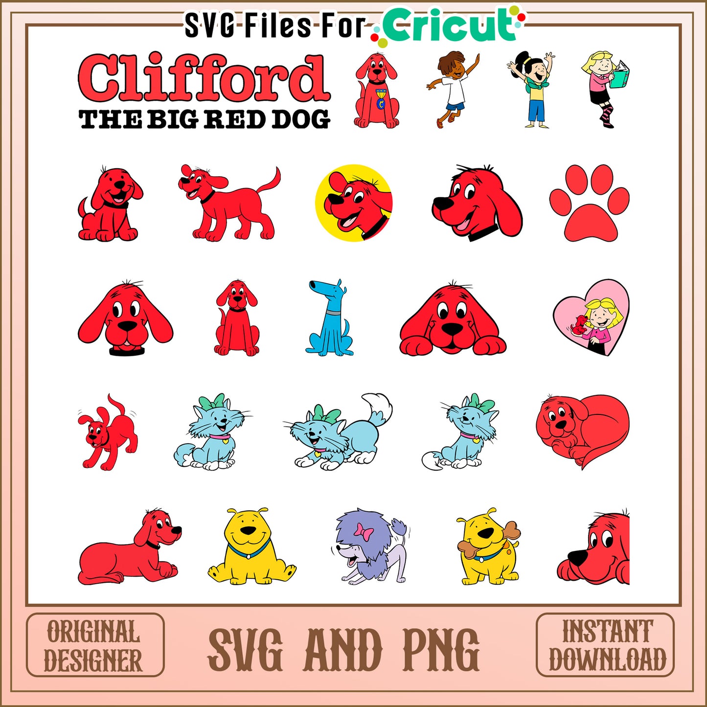 Clifford cartoon bundle svg, clifford the big red dog​ svg