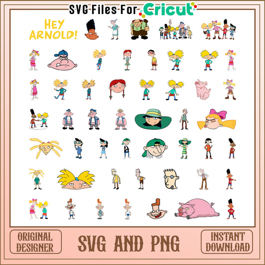 Hey arnold cartoon bundle design svg, hey arnold characters​ svg