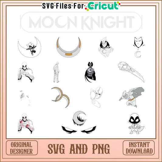 Moon knight cartoon bundle design svg, moon knight​ svg