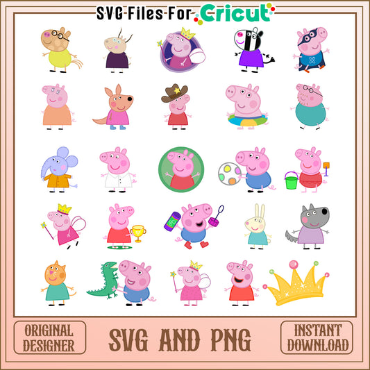 Peppa pig family bundle svg, peppa pig​ svg, cartoon svg