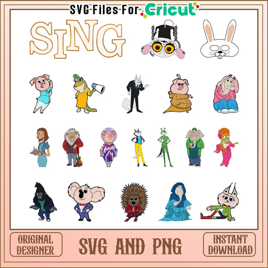 Sing cartoon characters bundle svg, sing cartoon movie​ svg