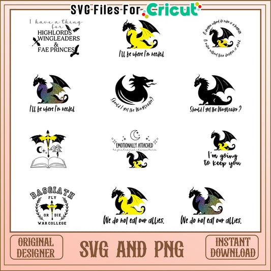 Fourth wing dragon quotes design bundle svg, fourth wing dragons svg