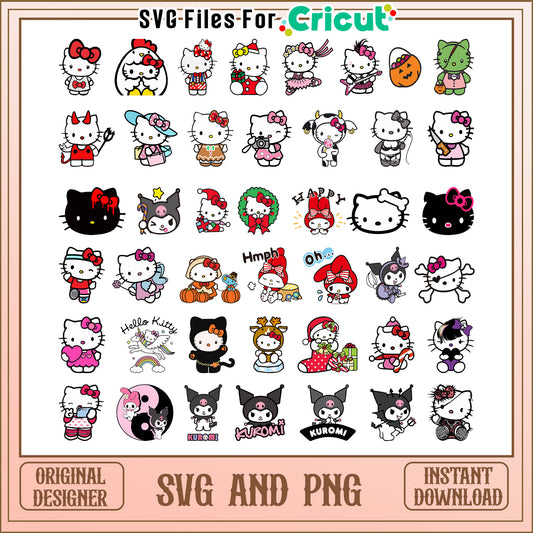 Hello kitty kuromi bundle svg, kuromi hello kitty character​ svg
