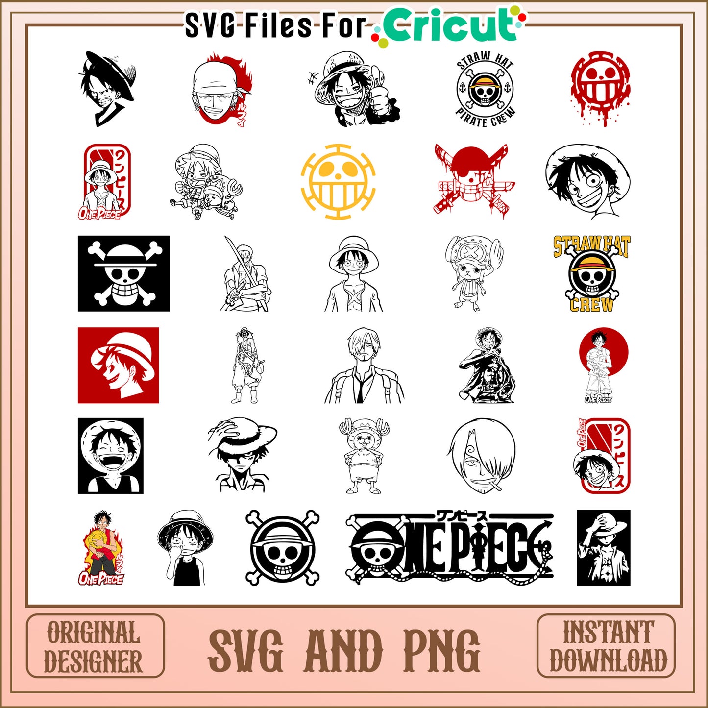 One piece black white bundle svg, luffy svg​, one piece anime svg​