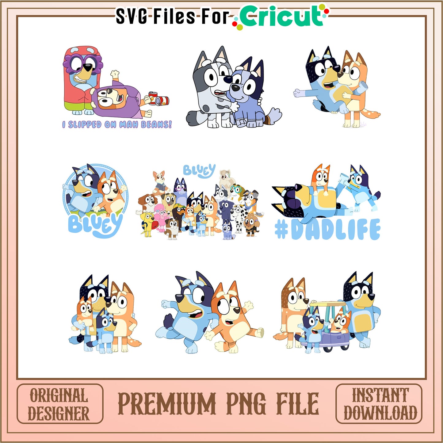 Bluey family cartoon bundle png, bingo bluey character​ png