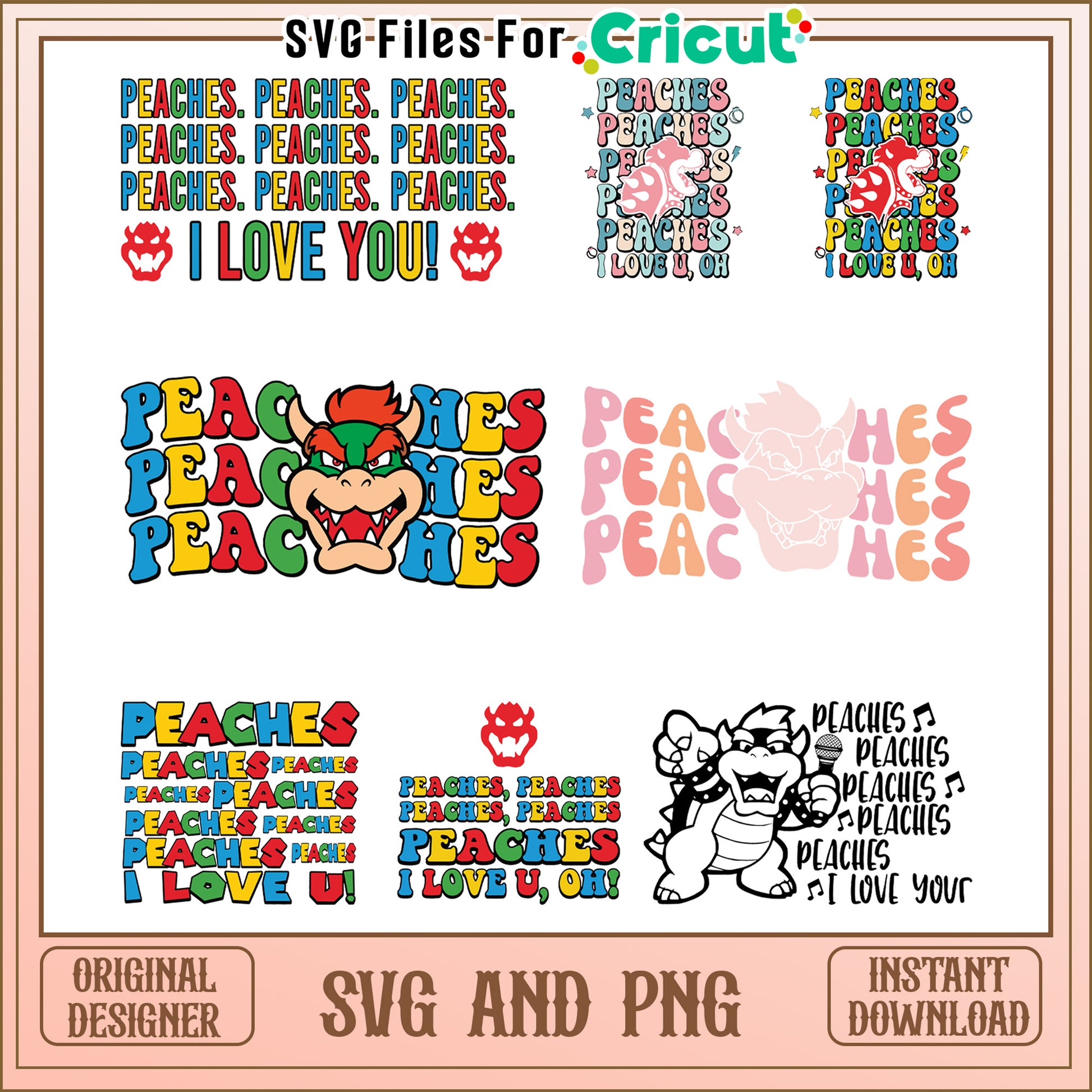 Peaches Bowser bundle svg, mario super bowser​ svg, super mario​ svg
