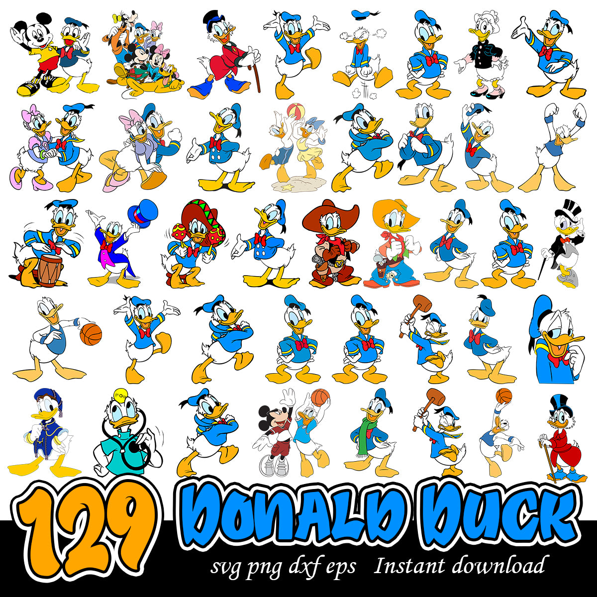 Donald Duck Bundle, Disney cartoon characters svg bundle