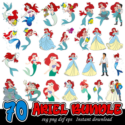 Disney Ariel Bundle, The Little Mermaid cartoon svg bundle