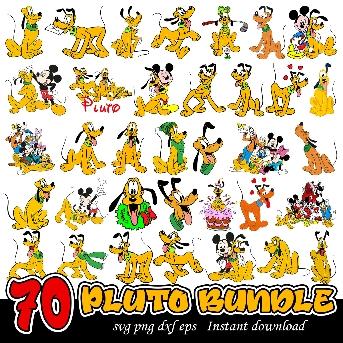 Pluto SVG Bundle, Disney Pluto cartoon characters svg bundle