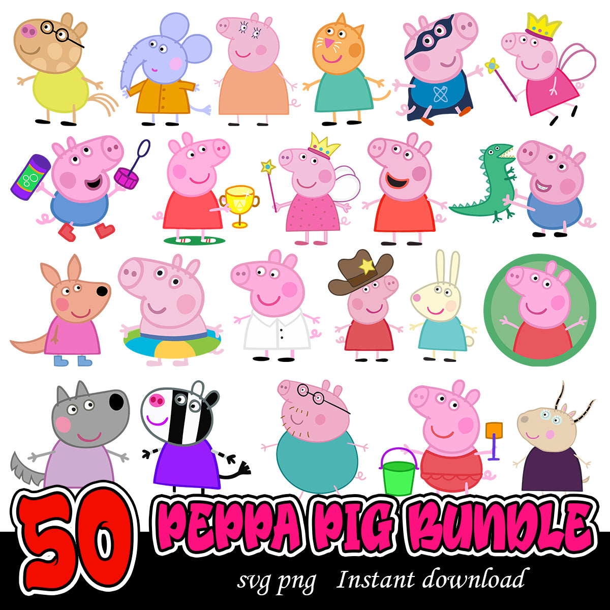 Peppa pig svg bundle, Cartoon characters bundle