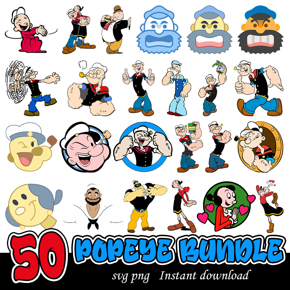 Popeye the Sailor svg bundle, Cartoon characters bundle