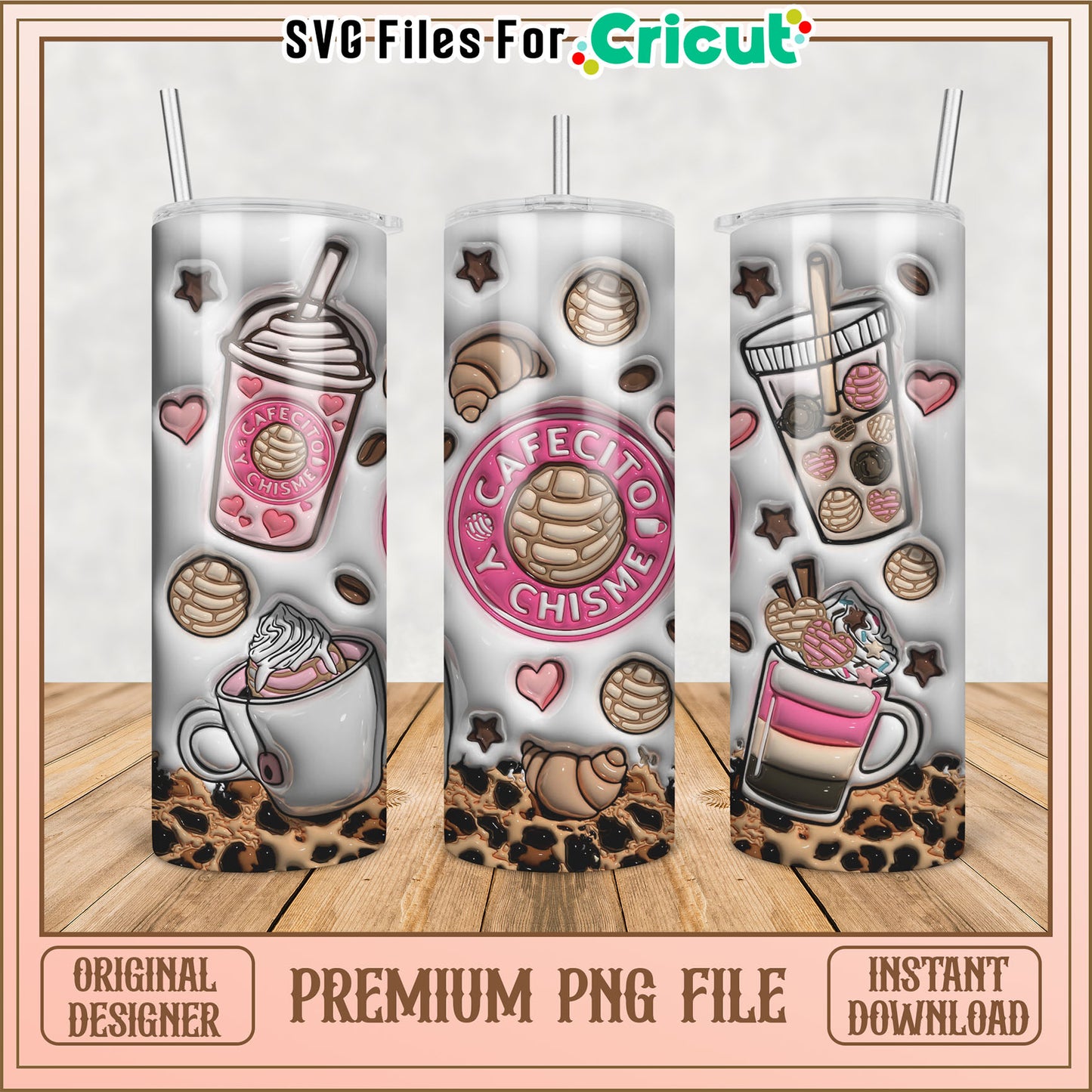 Cafecito Y Chisme Tumbler Design PNG Instant Download for Cricut