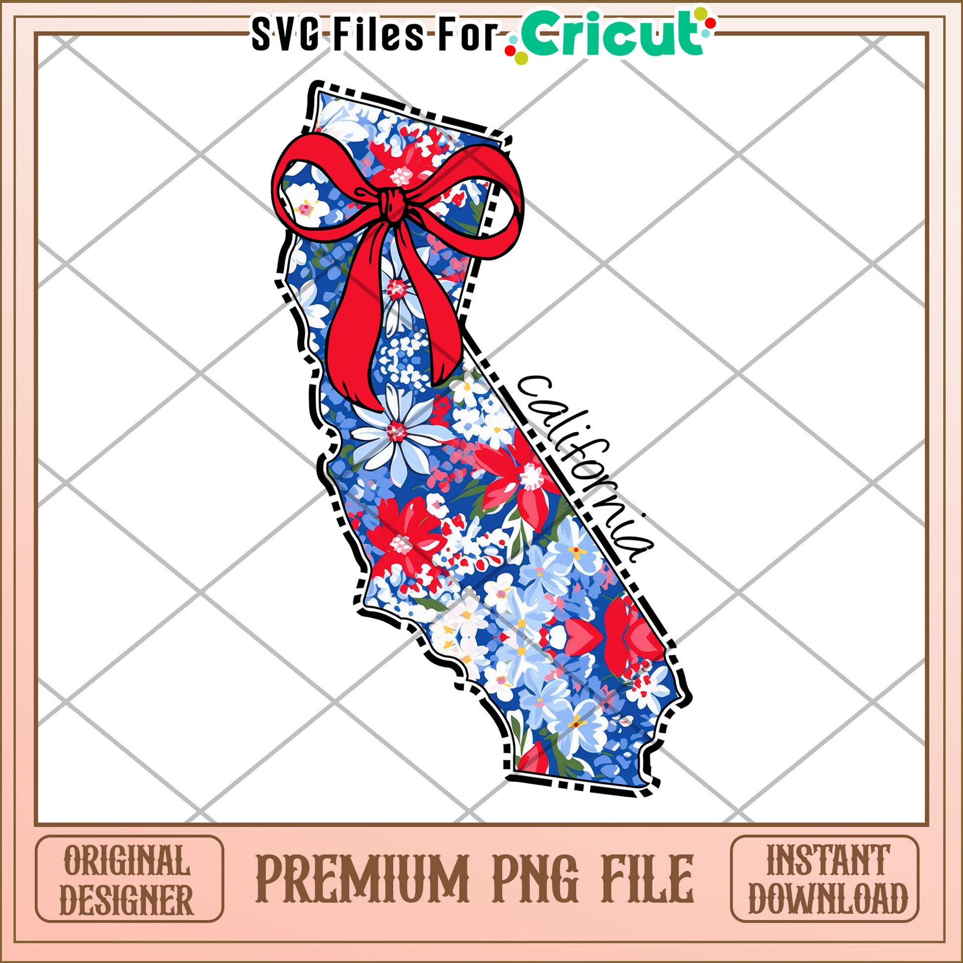 California Floral PNG State Map Design
