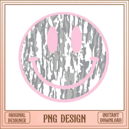 Camo Smiley Face PNG, Pink Happy Face PNG, Retro Smile PNG