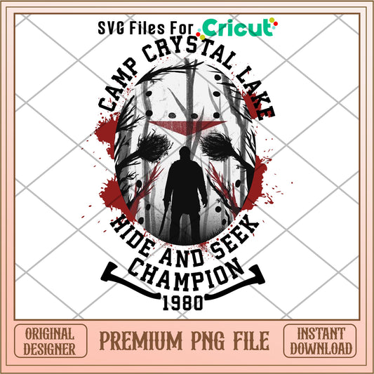 Camp Crystal Lake Hide And Seek Champion 1980 png, Horror characters png, digital download