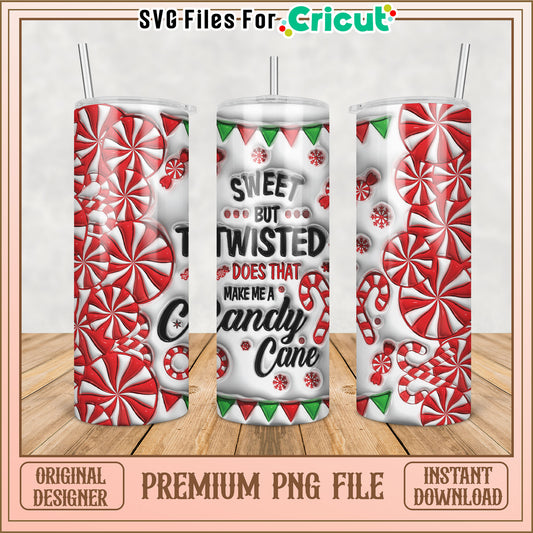 Candy Cane Christmas Tumbler PNG Design