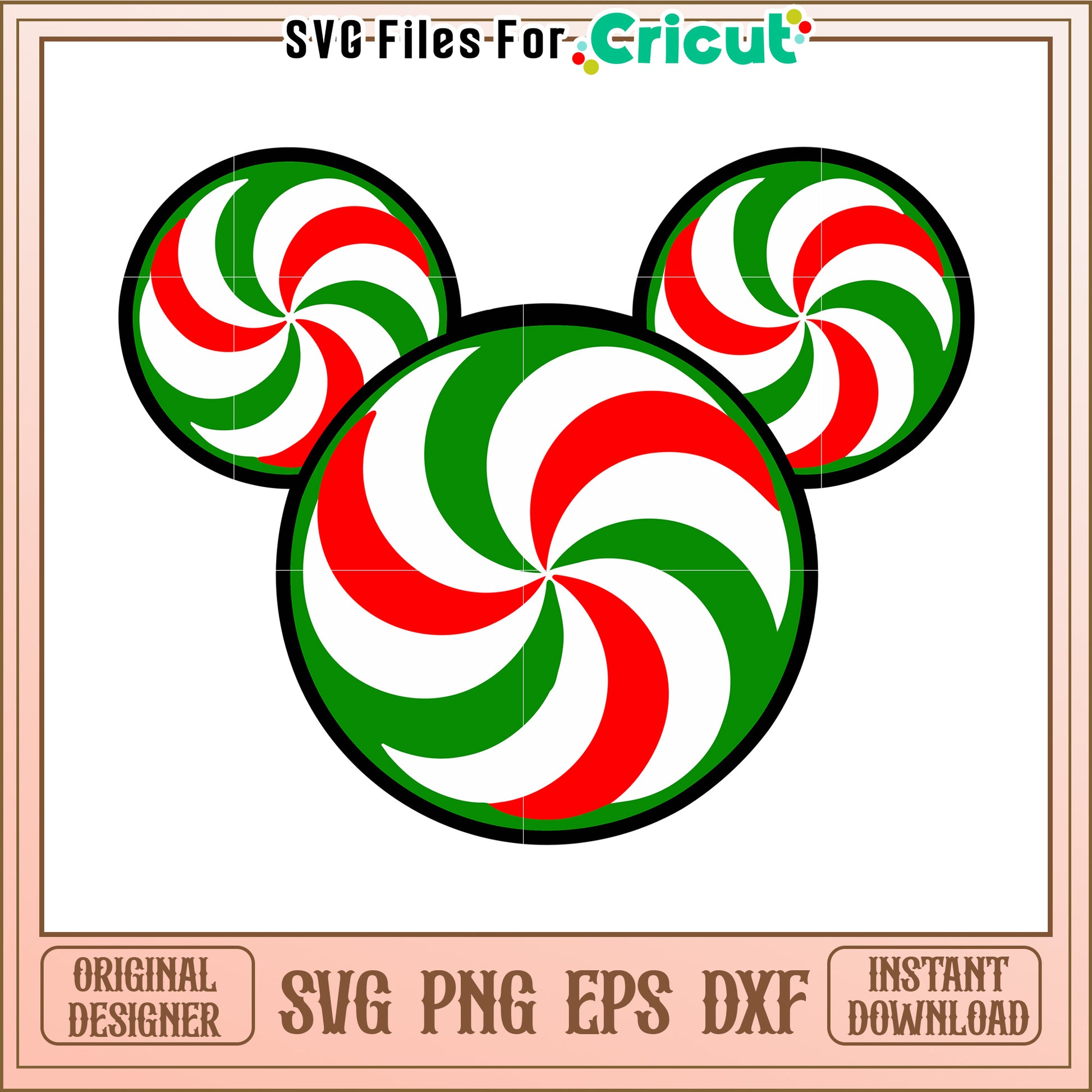 Candy Cane Mickey SVG PNG EPS DXF