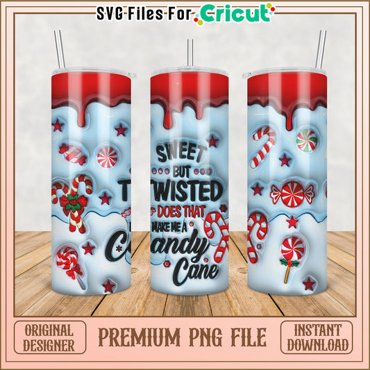 Candy Cane Tumbler PNG Sublimation Design