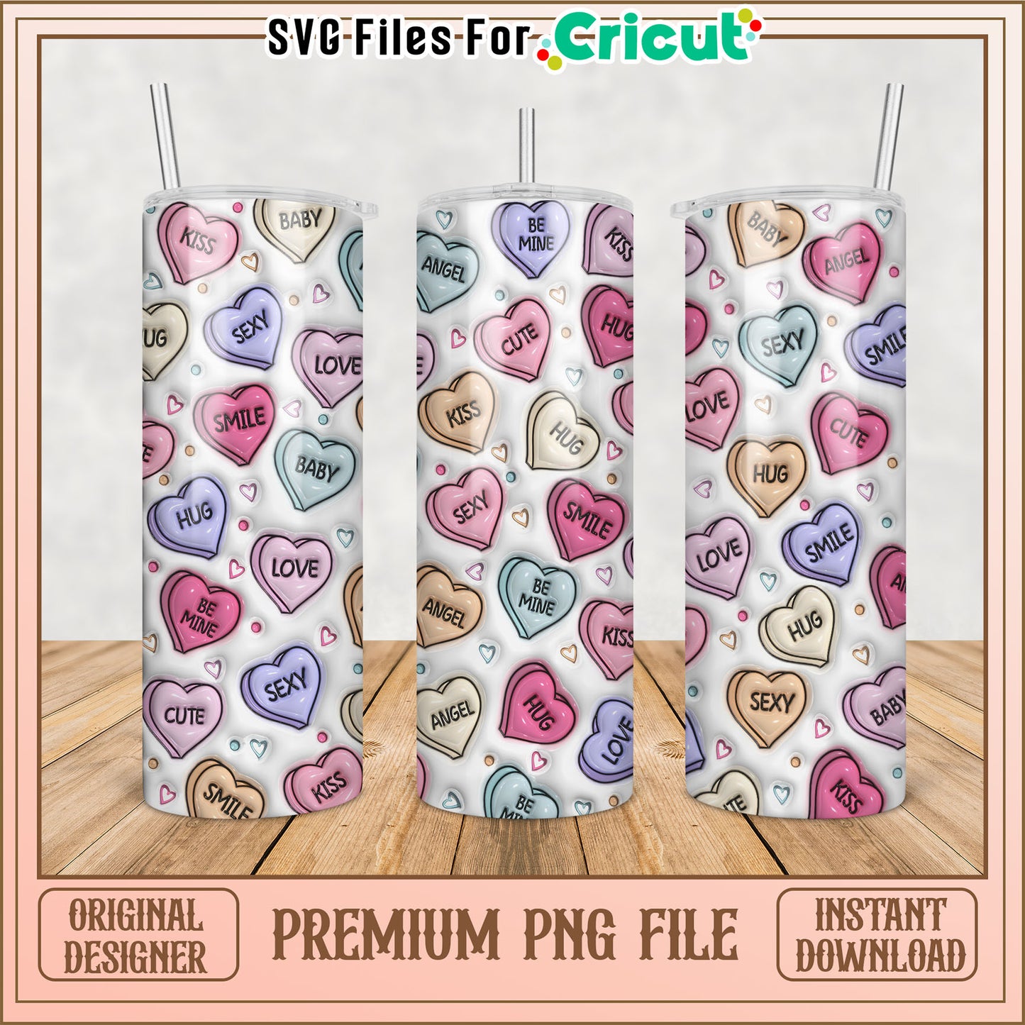 Candy Hearts Tumbler PNG Design