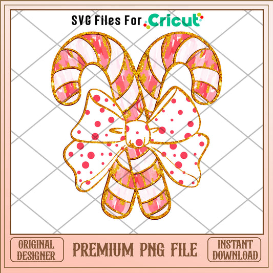 Candy canes and christmas bow png, pink vibes png, christmas png