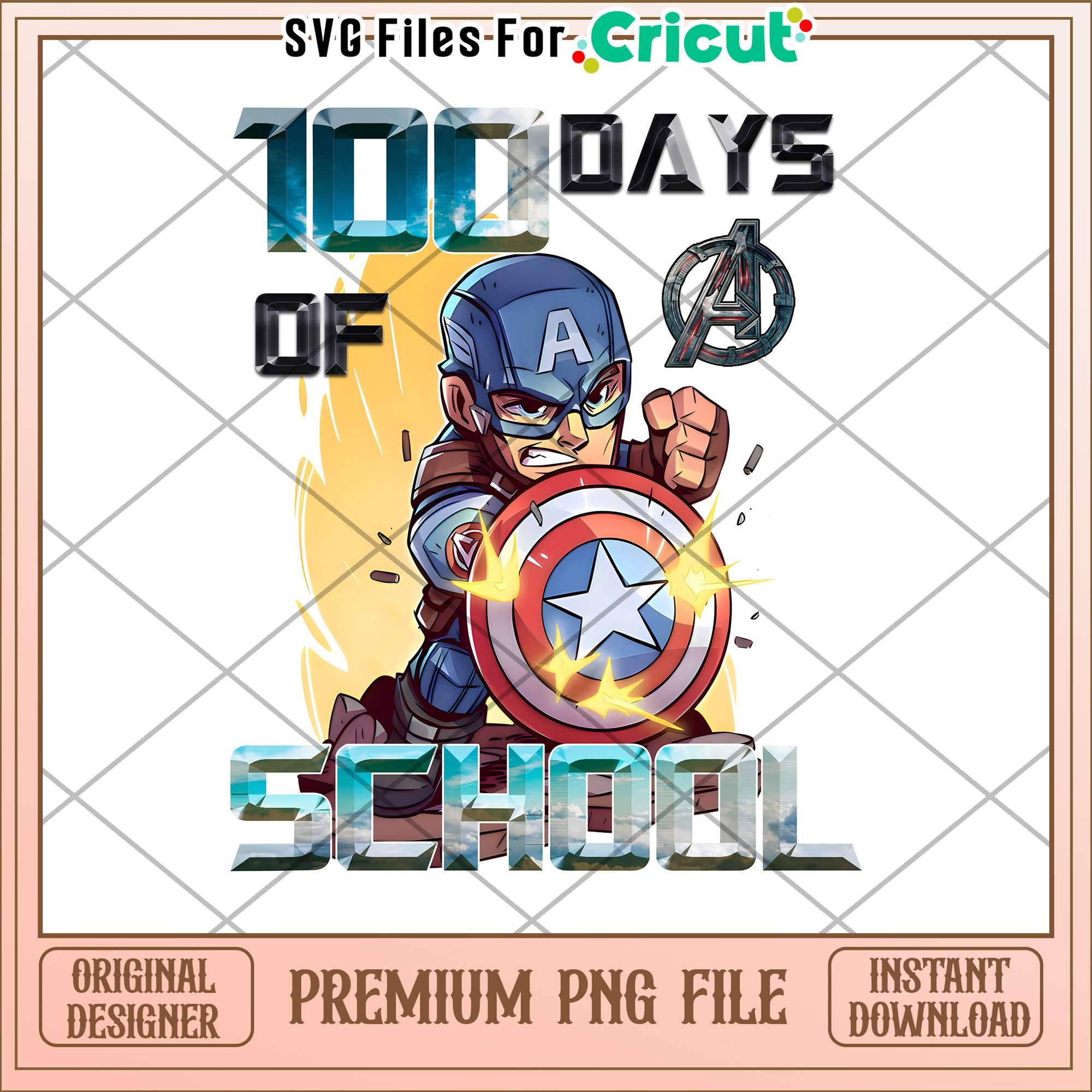 Captain America 100 Days of School png, marvel schools png svg files