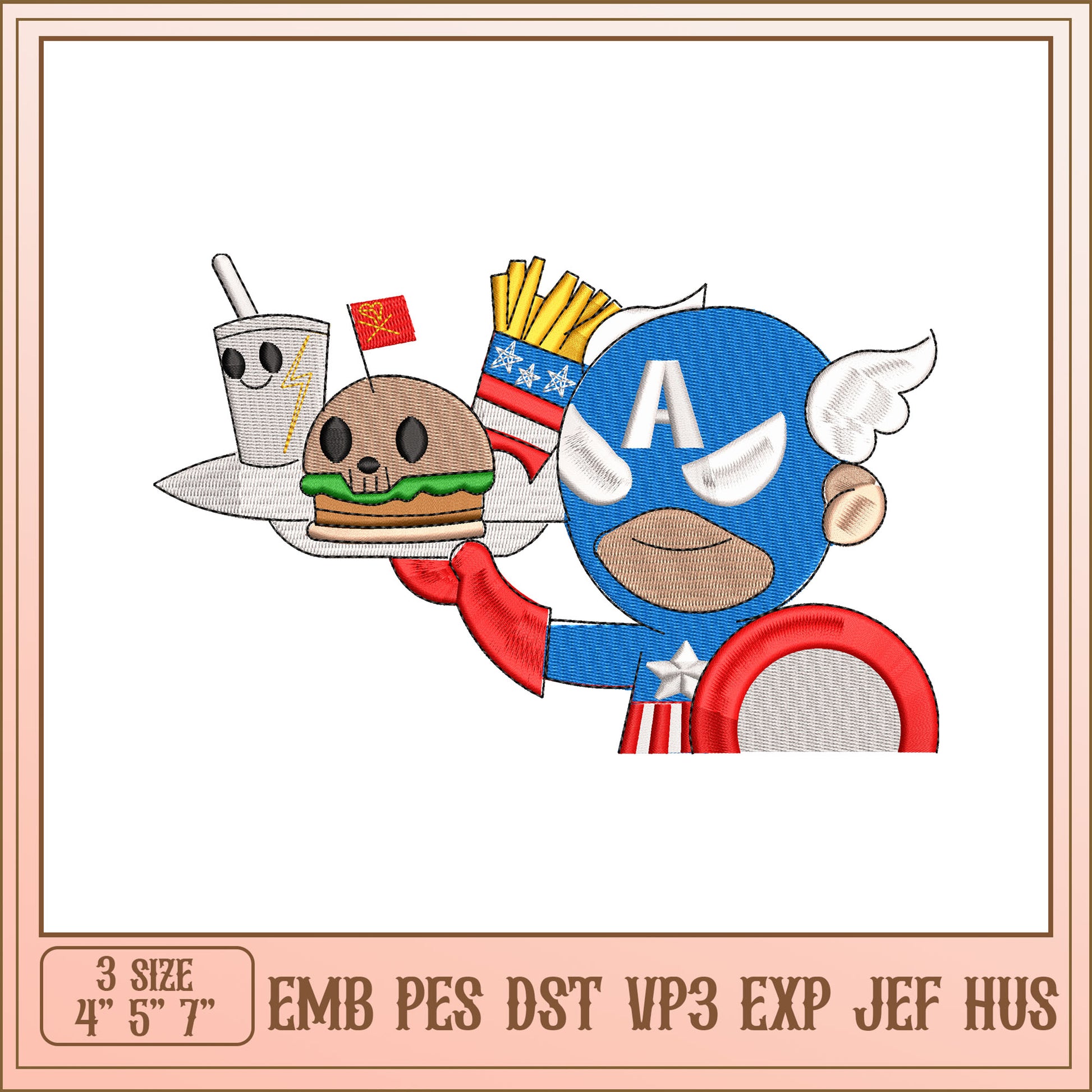 Captain America Food Embroidery Design