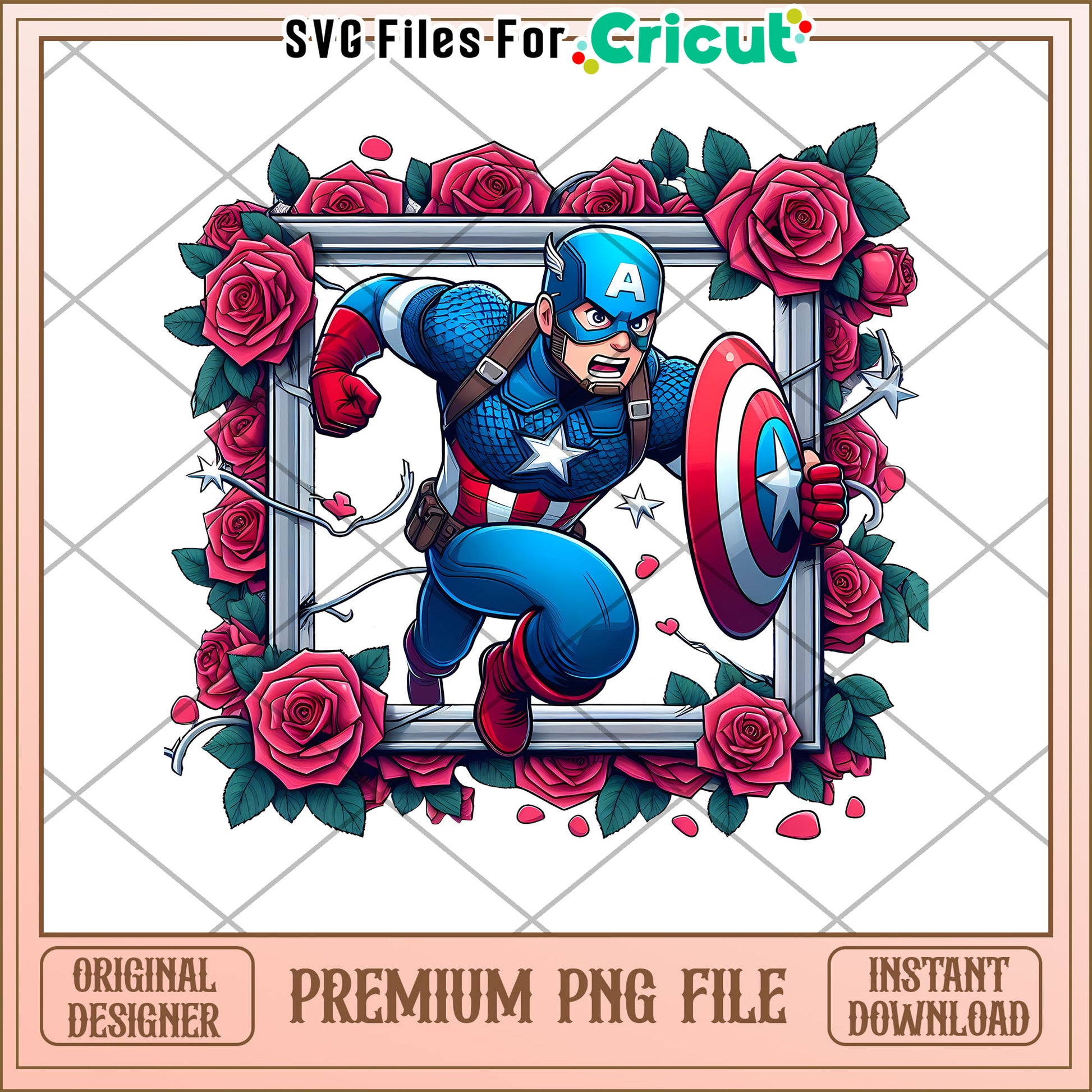 Captain America Roses PNG Sublimation