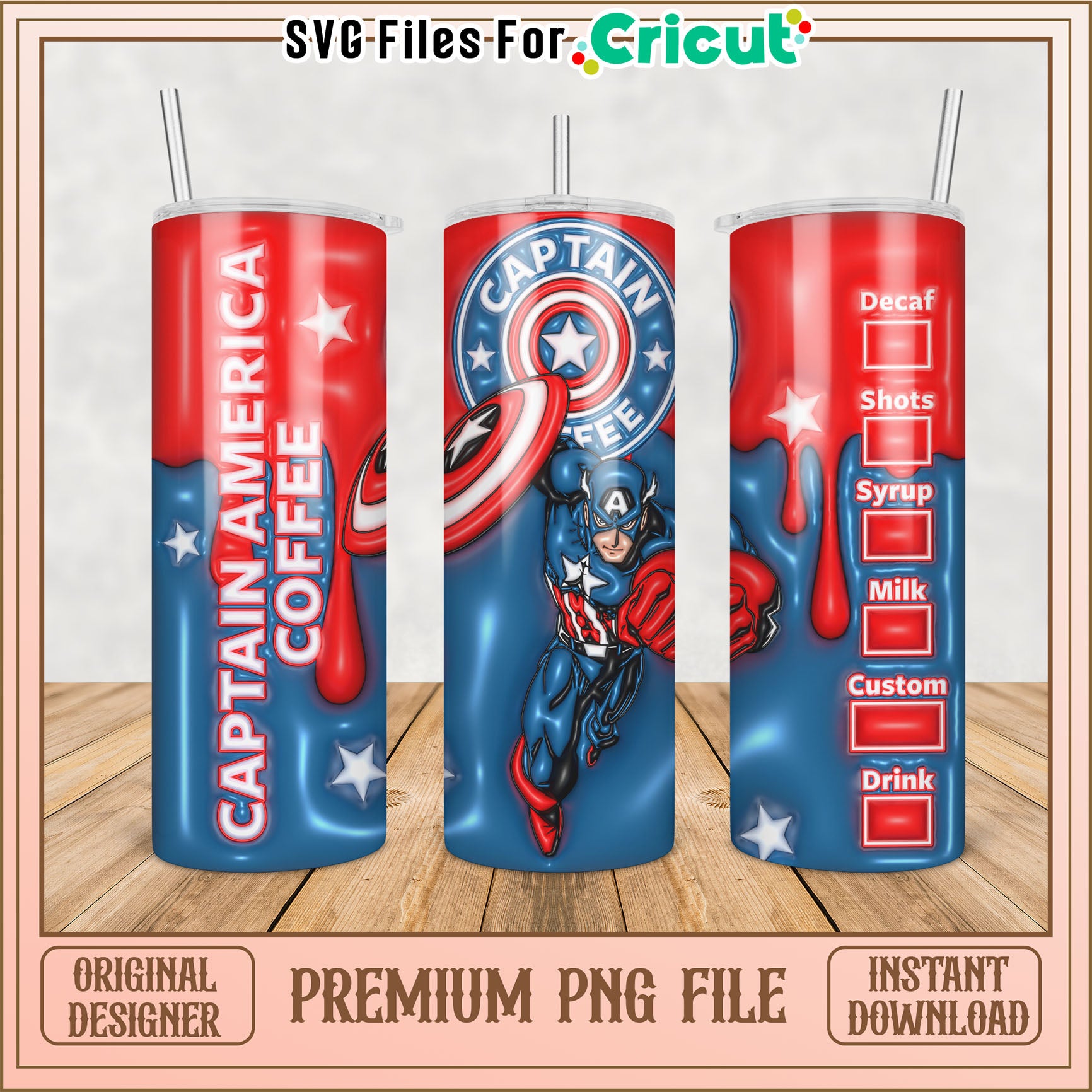 Captain America Tumbler PNG Design