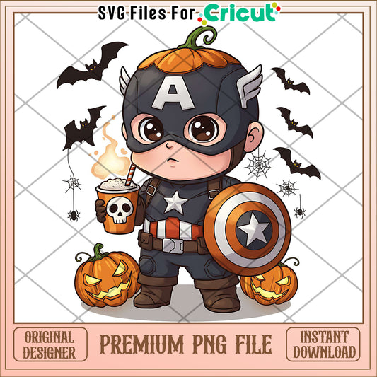 Captain america halloween chibi png, spooky halloween png, halloween season png