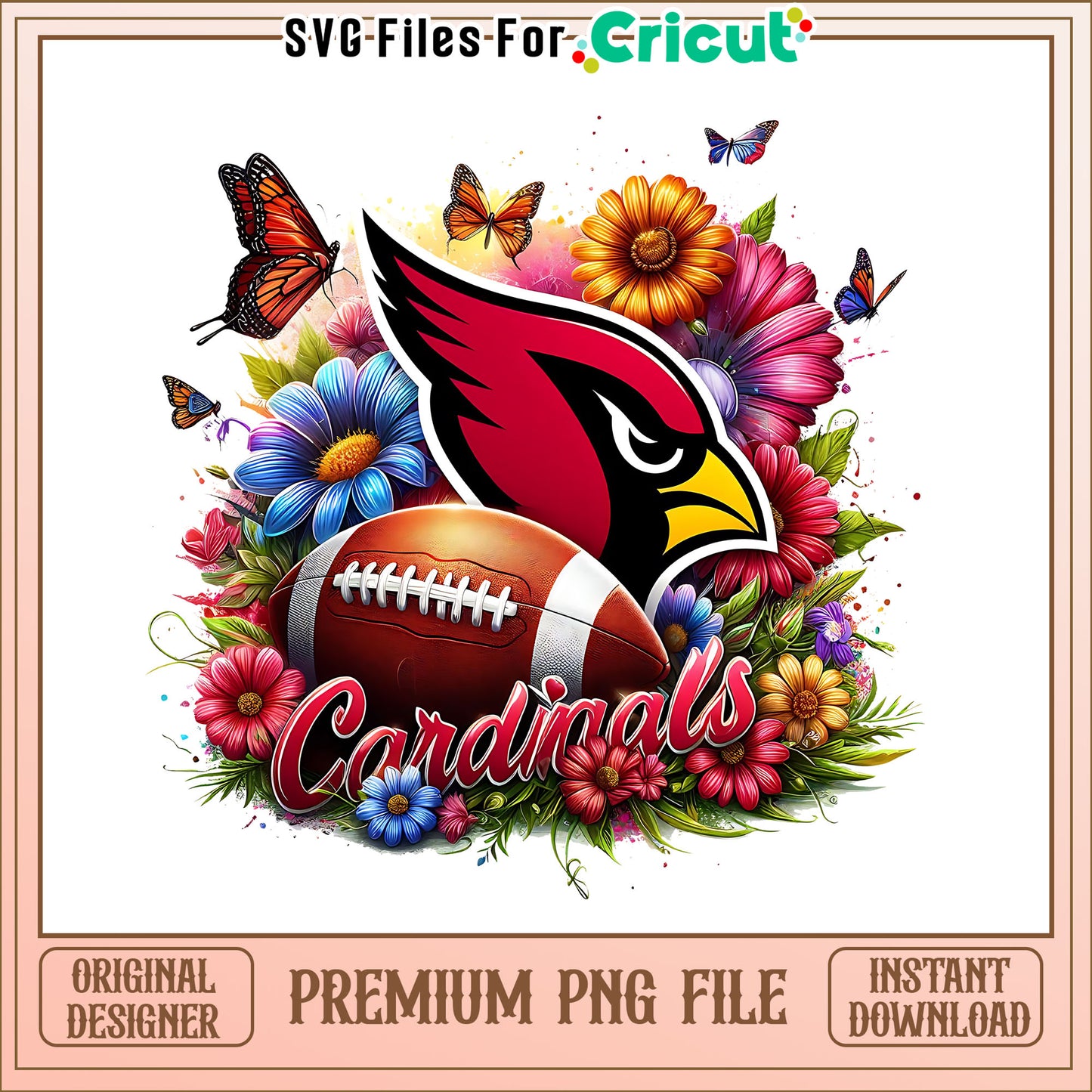 Cardinals logo vintage flower png, Arizona Cardinals png, NFL png