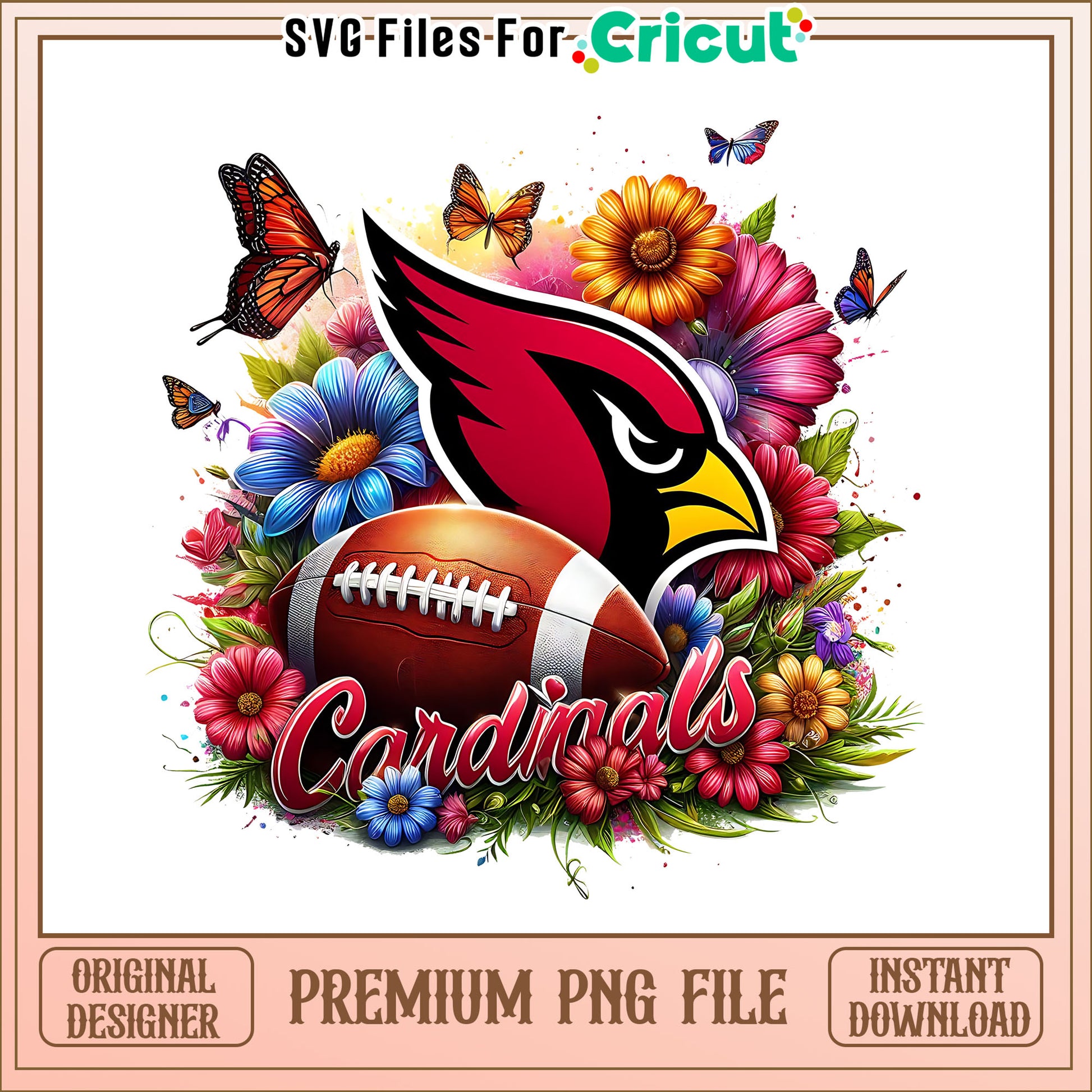 Cardinals logo vintage flower png, Arizona Cardinals png, NFL png