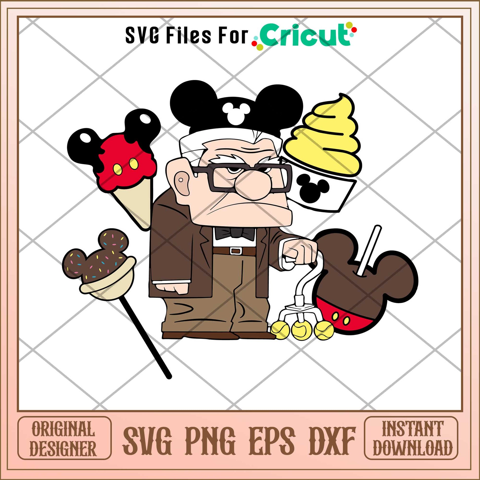 Carl Fredricksen   Ears Snacks Svg,   up characters svg, digital dowload