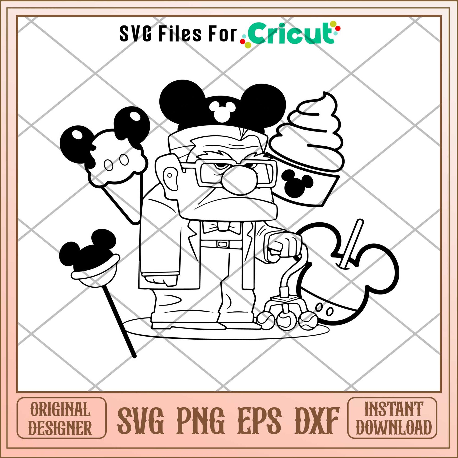 Carl fredricksen Snack Disneyland coloring Svg,  up characters svg, digital dowload