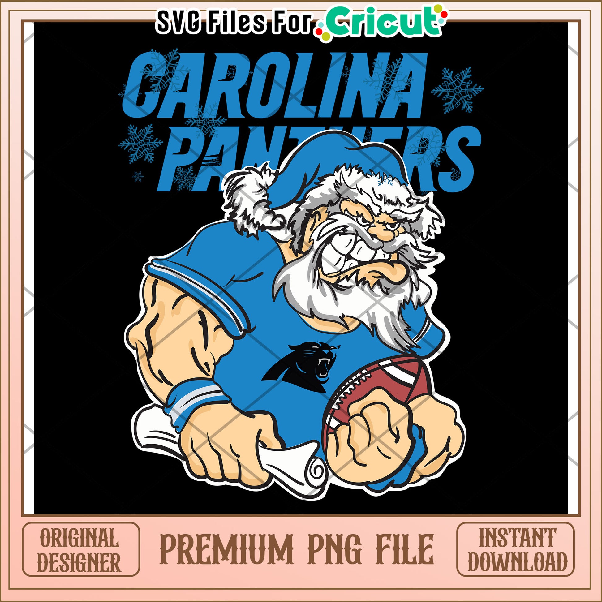 Carolina Panthers Santa PNG design for crafting projects, instant download