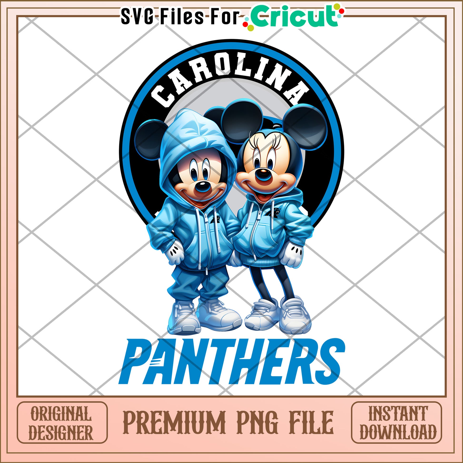 Carolina Panthers themed Mickey and Minnie PNG file, instant download