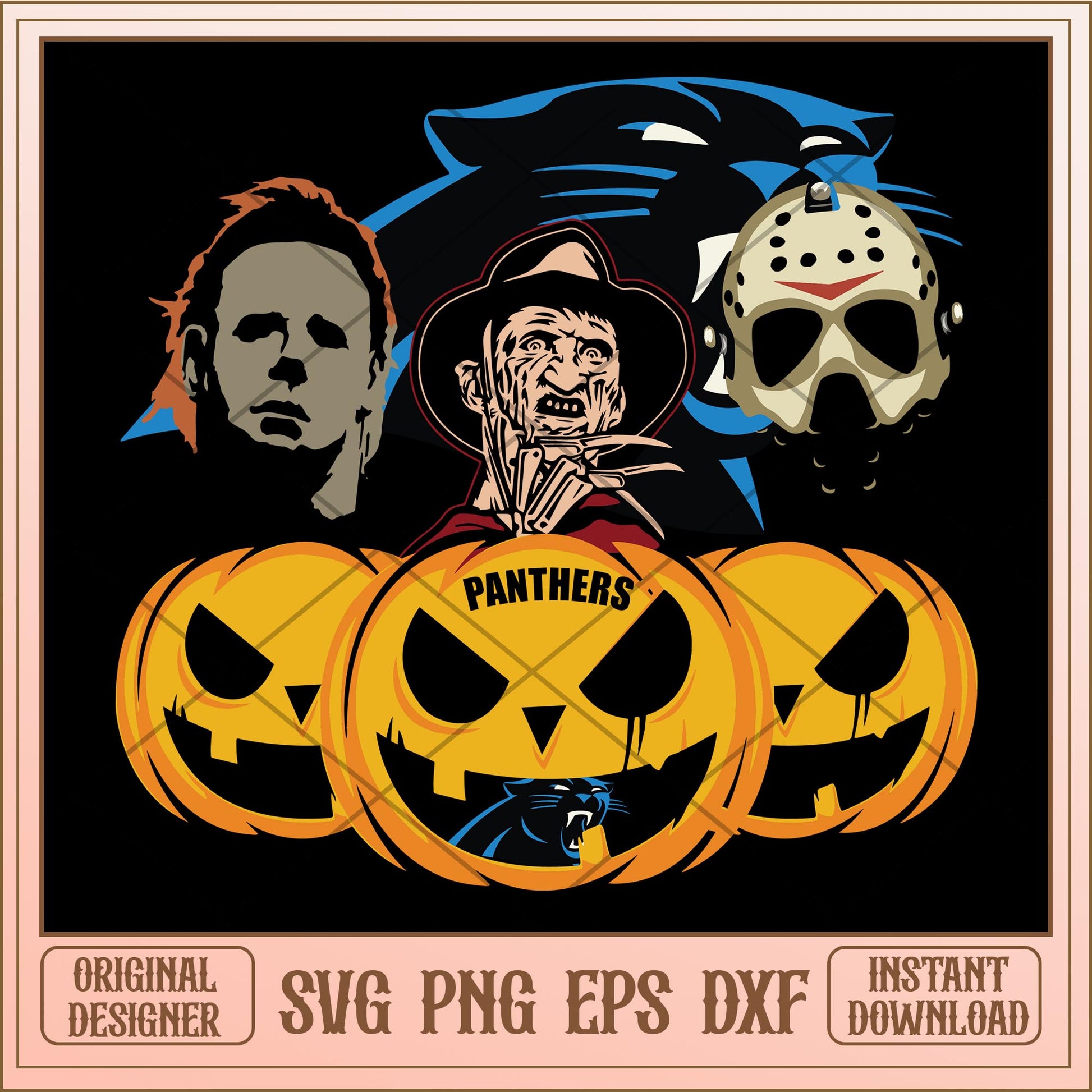 Carolina Panthers Horror Movie Pumpkin bundle svg, ncaa characters svg, digital download