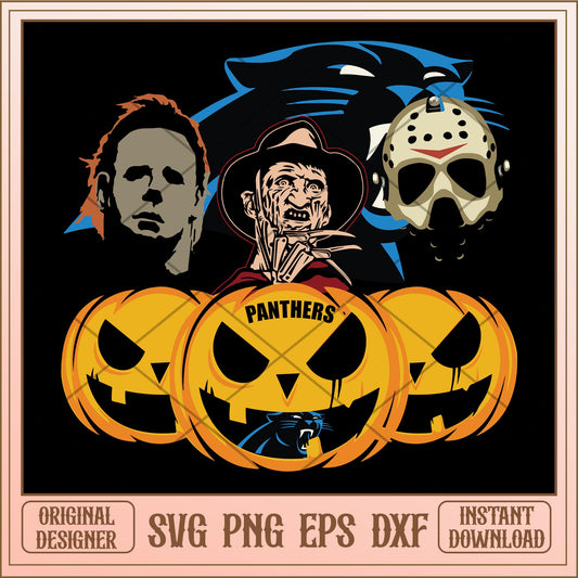 Carolina Panthers Horror Movie Pumpkin bundle svg, ncaa characters svg, digital download