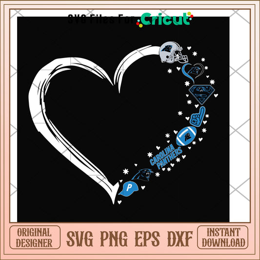 Carolina Panthers heart shape svg, Carolina Panthers svg, new nfl svg