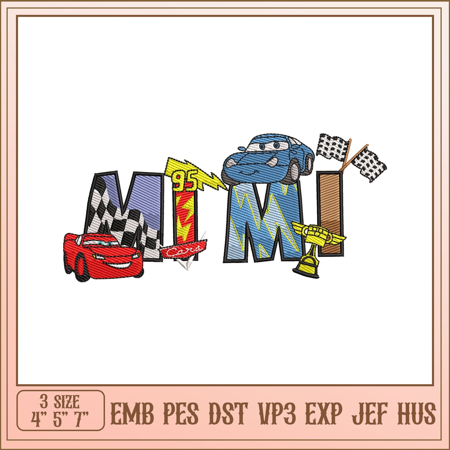 Cars Embroidery Design Mimi Name