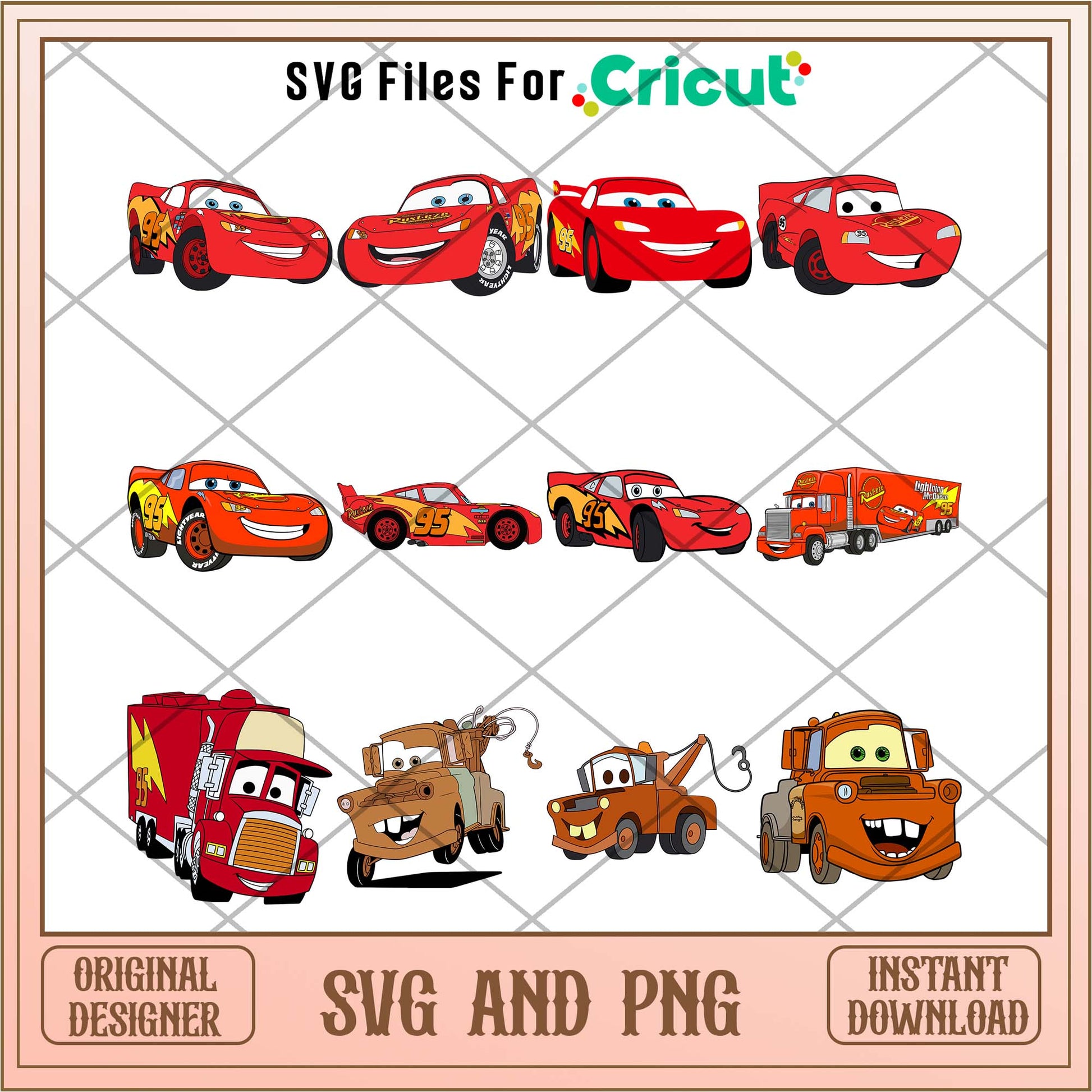 Cars Mcqueen drawing art svg bundle 