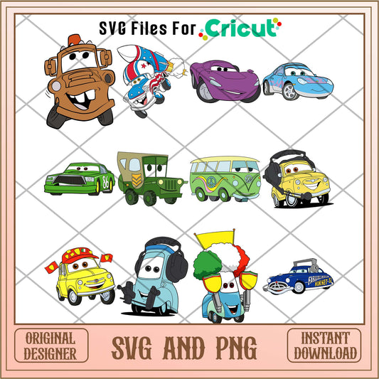 Cars characters drawing art svg bundle