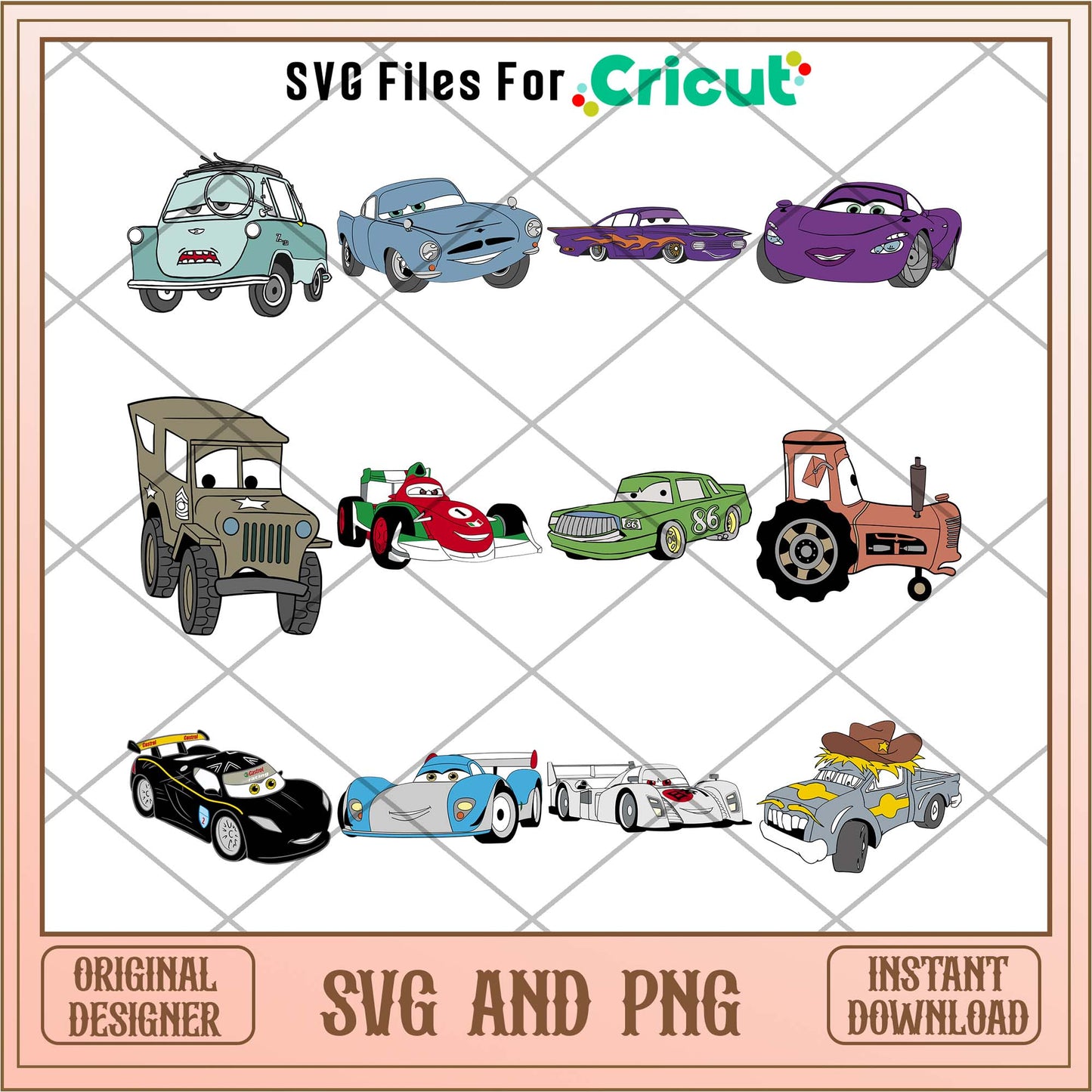 Cars characters drawing art svg bundle ver 4