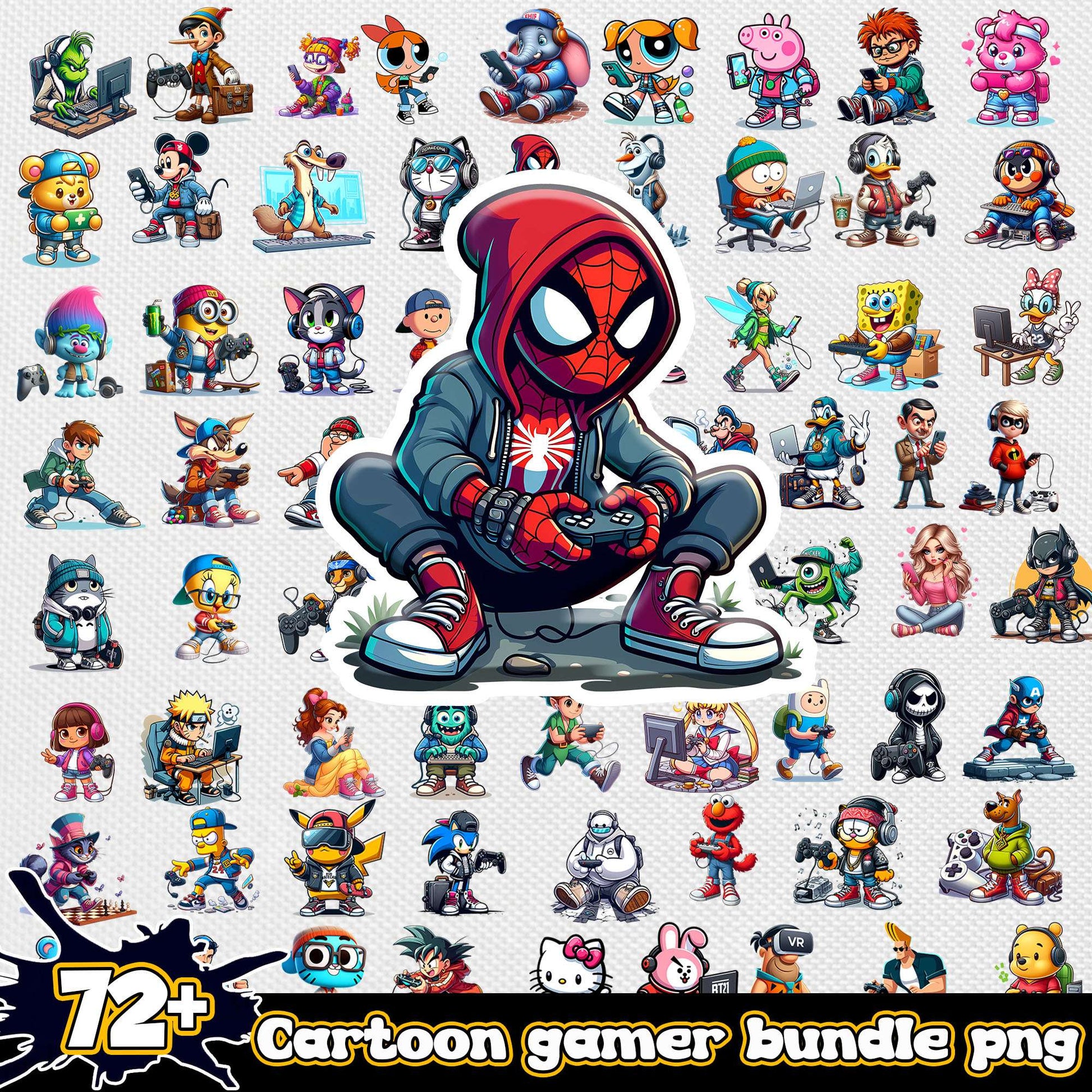 Cartoon player gamer design bundle png, popular cartoon characters​ png