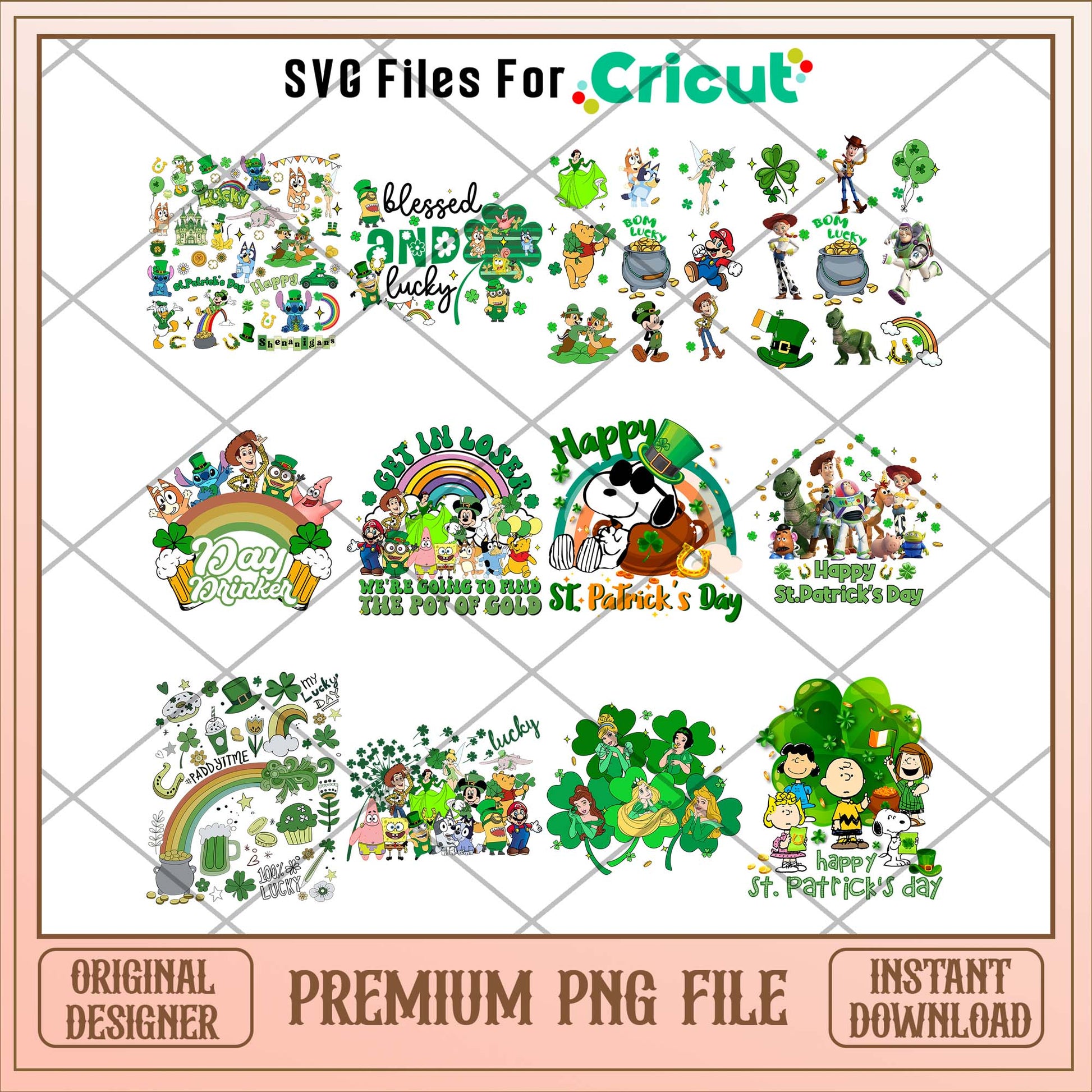 Cartoon characters St Patrick day art png bundle