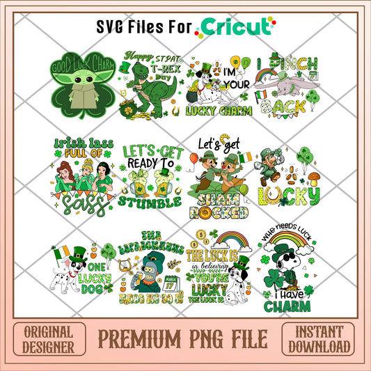 Cartoon characters Lucky St Patrick day art png bundle