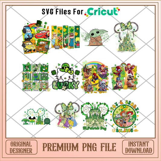 Cartoon for kids Lucky St Patrick day art png bundle