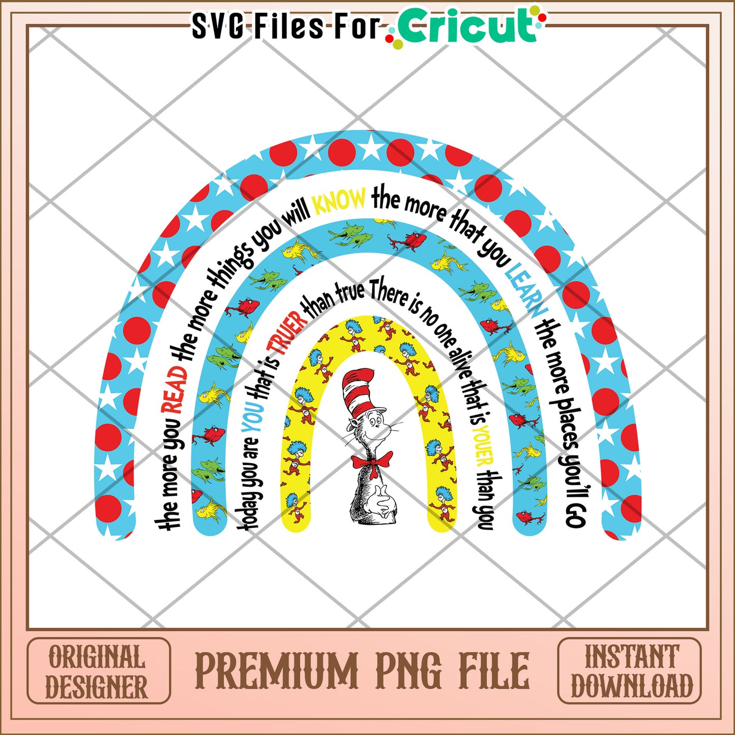 Cat in the Hat Rainbow PNG Printable