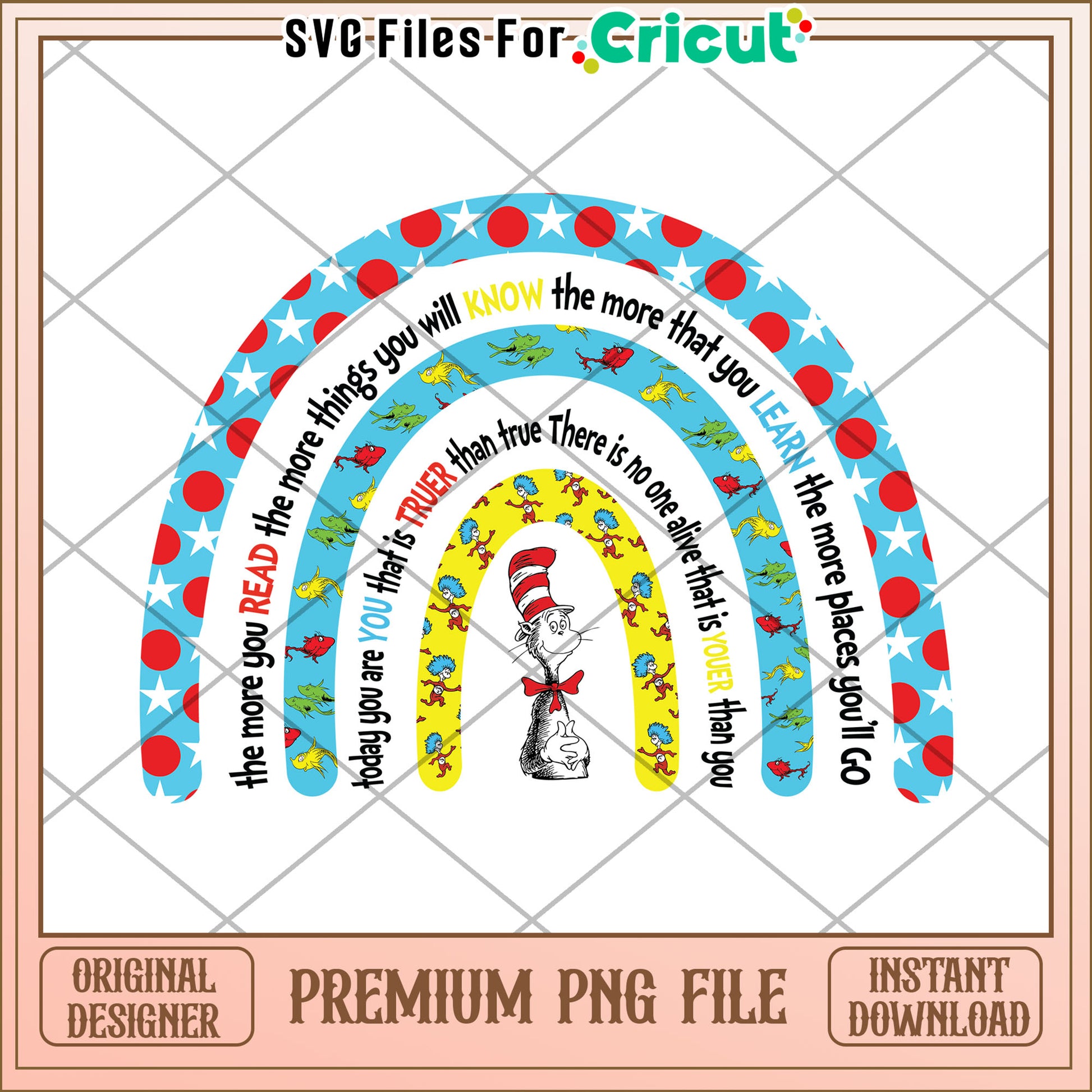 Cat in the Hat Rainbow PNG Printable